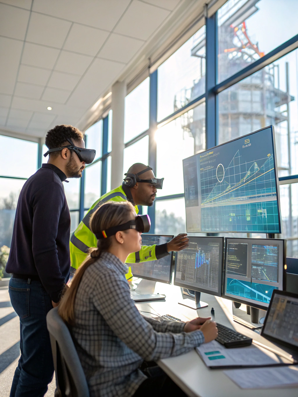 Engineers analyzing grid resilience data